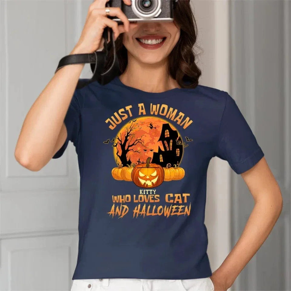Cat Halloween Pumpkin Head Name Customized T-Shirt - Halloween Gift - Joliny