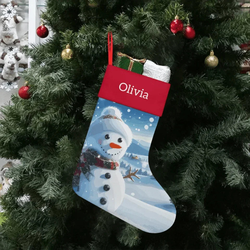 Christmas Classic Cartoon Picture Customized Stockings - Personalized Name Christmas Gift Linen Socks - Christmas Gift For Family,Child,Party - Joliny