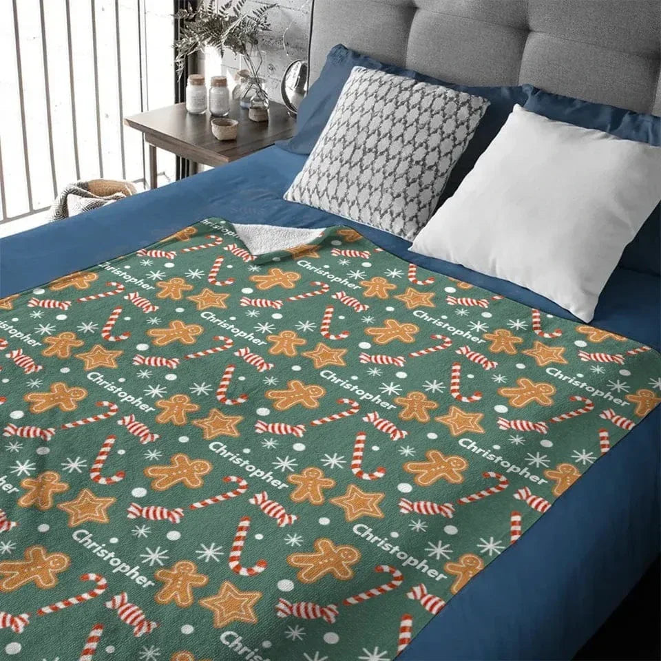 Christmas Cookie and Candy Pattern Custom Blanket - Multiple Color Options Personalized Name Christmas Vibe Blanket - Christmas Gift For Family,Child - Joliny