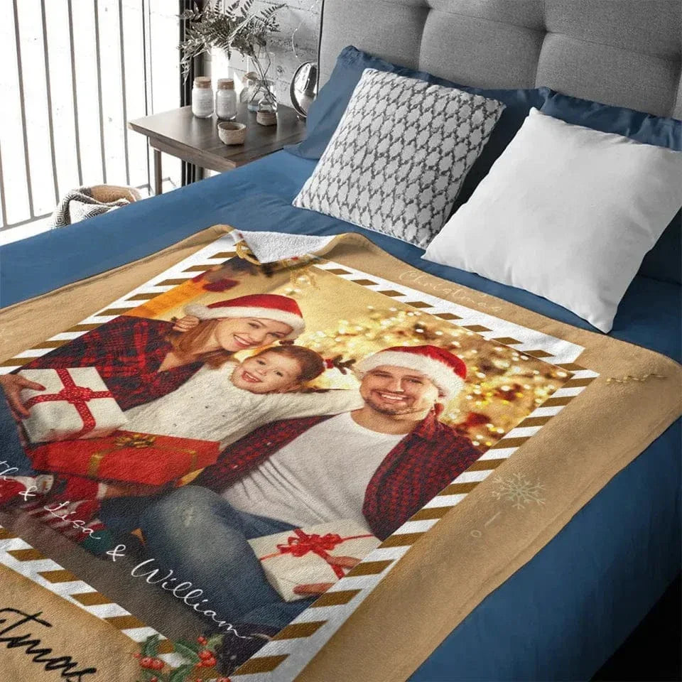 Christmas Cozy Family Photo Custom Blanket - Personalized Photo and Name Merry Christmas Themed Soft Flannel Blanket - Christmas Gift For Family - Joliny
