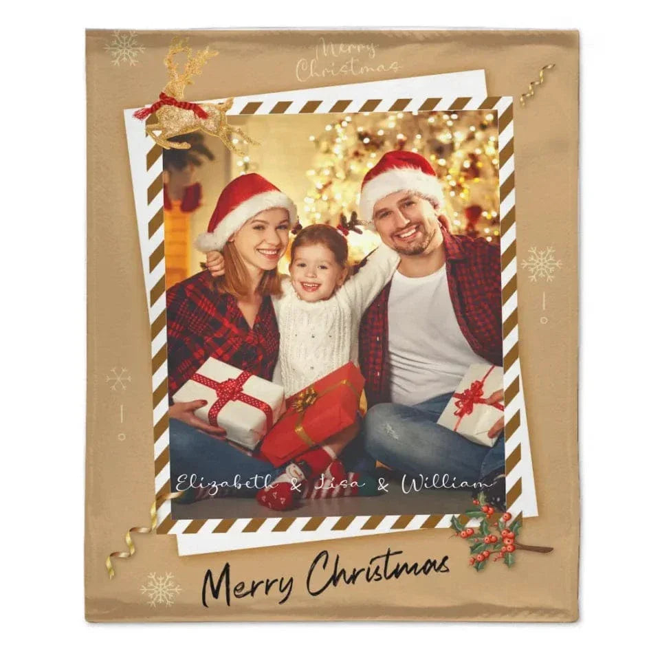 Christmas Cozy Family Photo Custom Blanket - Personalized Photo and Name Merry Christmas Themed Soft Flannel Blanket - Christmas Gift For Family - Joliny