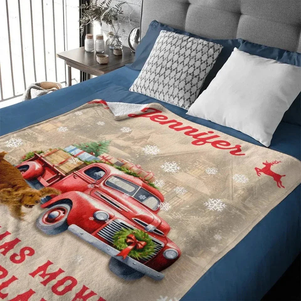 Christmas Customized Movie Watching Blanket - Christmas Vibes Red Moose,Truck and Snowflake Personalized Name Blanket - Christmas Gift For Family,Friend - Joliny