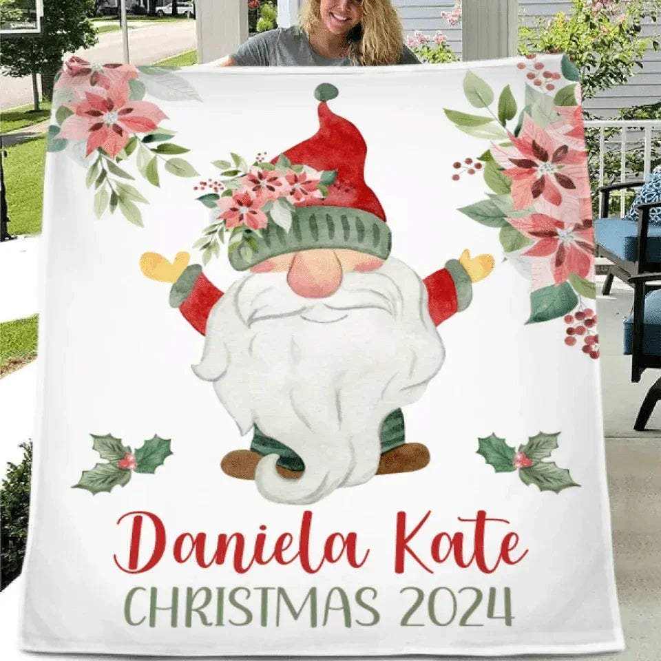 Christmas Gnomes and Flowers Custom Blanket - Merry Christmas Personalized Name Warm Blanket - Christmas Gift For Child,Friend - Joliny