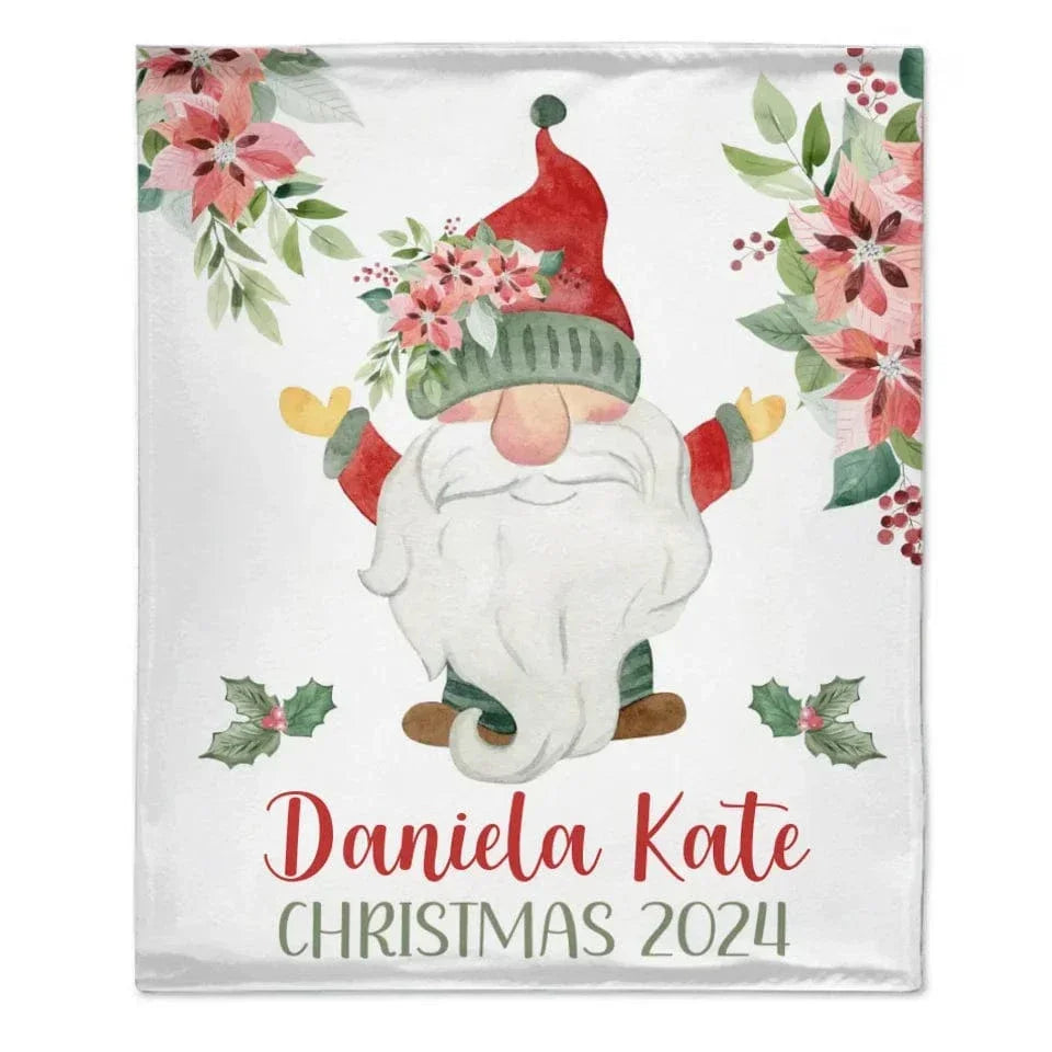 Christmas Gnomes and Flowers Custom Blanket - Merry Christmas Personalized Name Warm Blanket - Christmas Gift For Child,Friend - Joliny