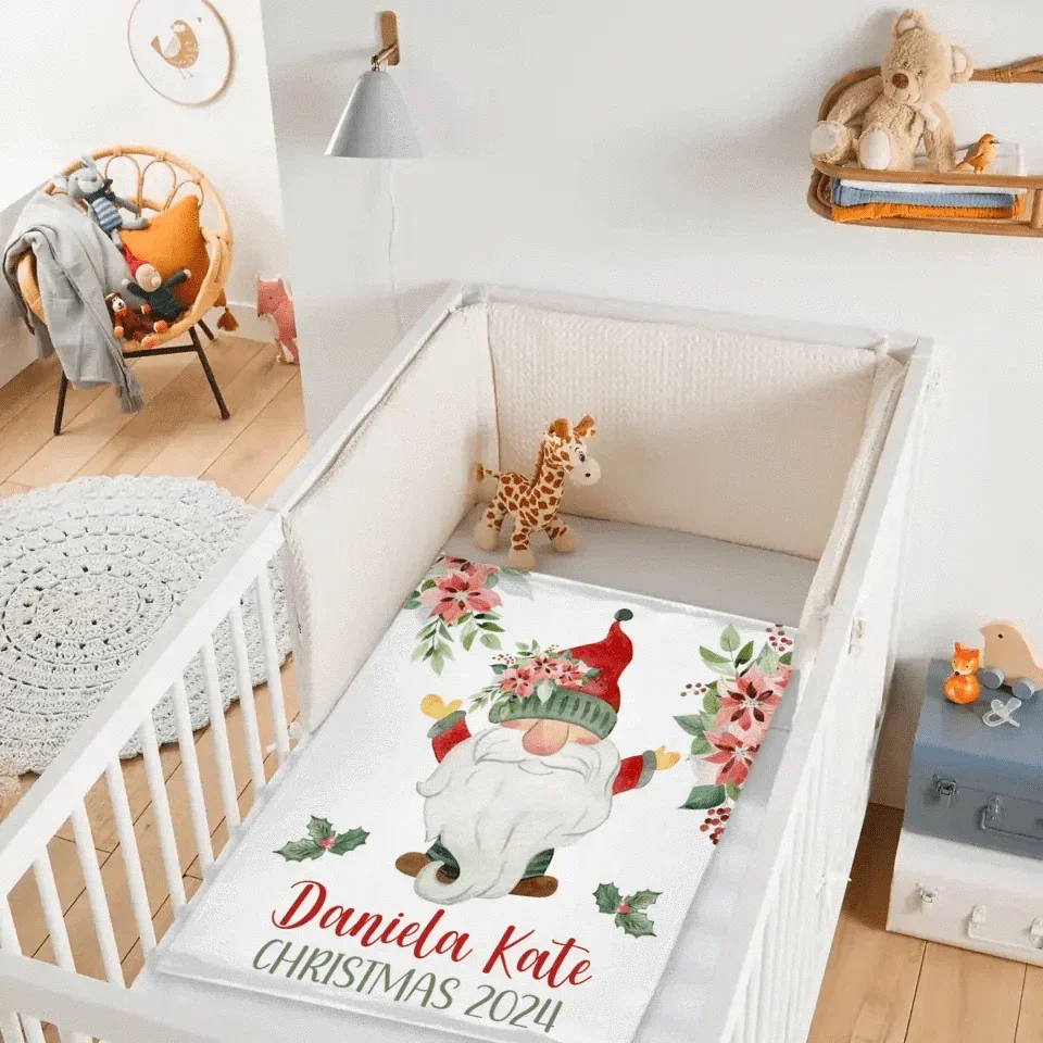 Christmas Gnomes and Flowers Custom Blanket - Merry Christmas Personalized Name Warm Blanket - Christmas Gift For Child,Friend - Joliny