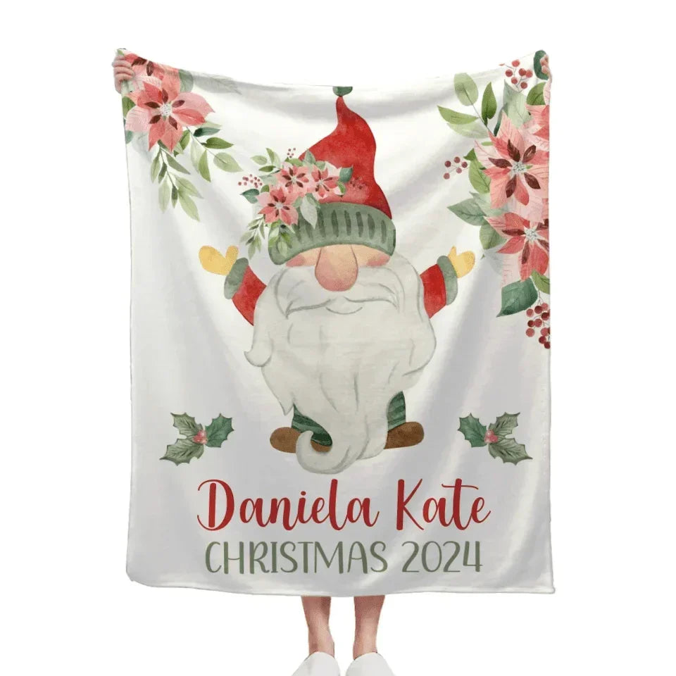 Christmas Gnomes and Flowers Custom Blanket - Merry Christmas Personalized Name Warm Blanket - Christmas Gift For Child,Friend - Joliny