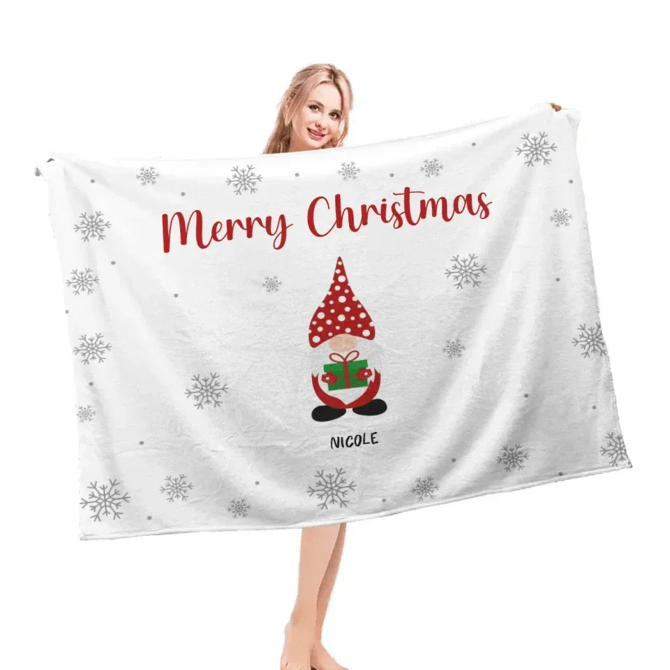 Christmas Gnomes Customizable Multiplayer Blanket - Personalized Gnome and Name Snowflake Pattern Winter Christmas Warmth Blanket - Christmas Gift For Family,Friend - Joliny