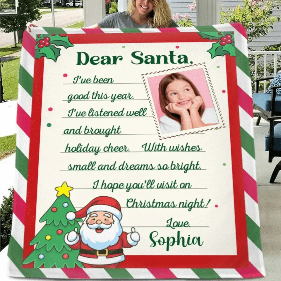 Christmas Letter Custom Blanket - Letter To Santa Soft Blanket Personalized With Photo And Name - A Gift For Child - Joliny