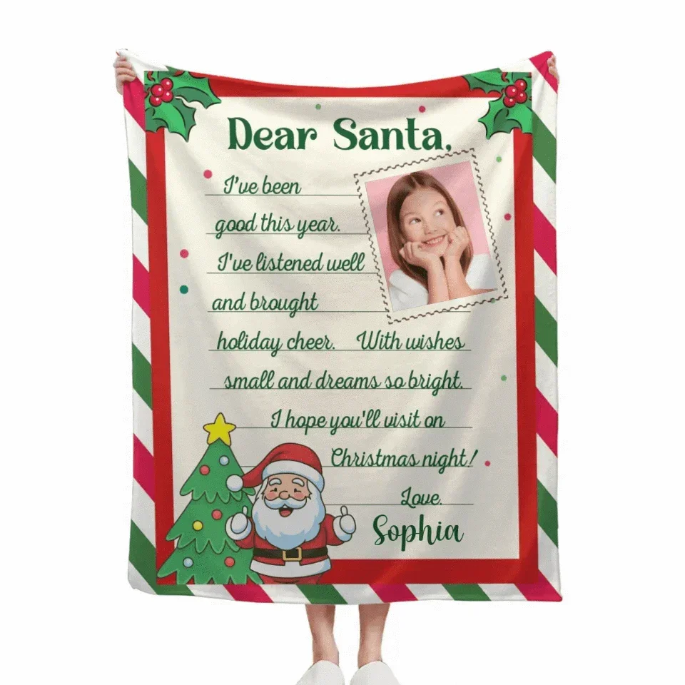 Christmas Letter Custom Blanket - Letter To Santa Soft Blanket Personalized With Photo And Name - A Gift For Child - Joliny