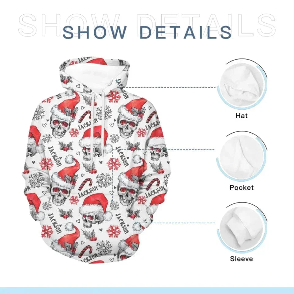 Christmas Themed Clothing - Skull Printed Clothing With Christmas Hat Personalized With Name - A Gift For Yourself,Family,Friend,Colleagues - Joliny