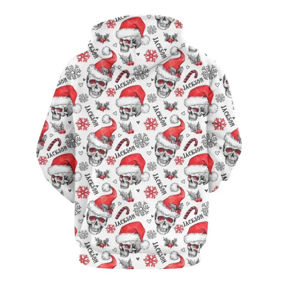 Christmas Themed Clothing - Skull Printed Clothing With Christmas Hat Personalized With Name - A Gift For Yourself,Family,Friend,Colleagues - Joliny