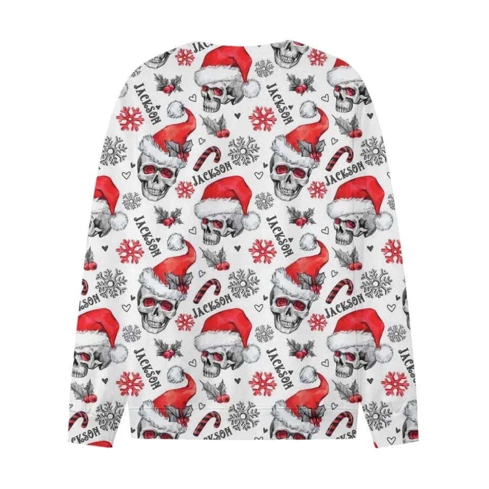 Christmas Themed Clothing - Skull Printed Clothing With Christmas Hat Personalized With Name - A Gift For Yourself,Family,Friend,Colleagues - Joliny