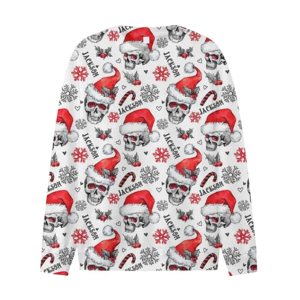 Christmas Themed Clothing - Skull Printed Clothing With Christmas Hat Personalized With Name - A Gift For Yourself,Family,Friend,Colleagues - Joliny
