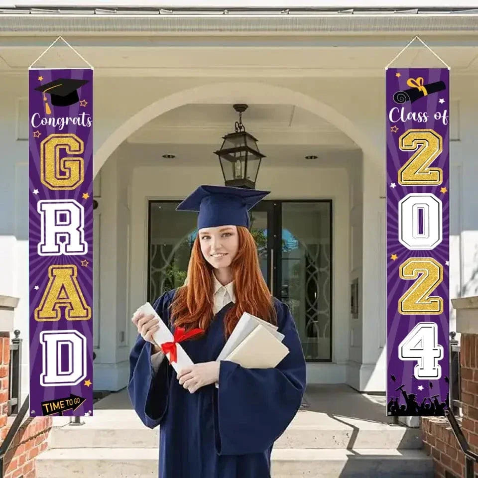 Class of 2024 Congrats Graduation Banner - Party Welcome Hanging Door Decor - Joliny