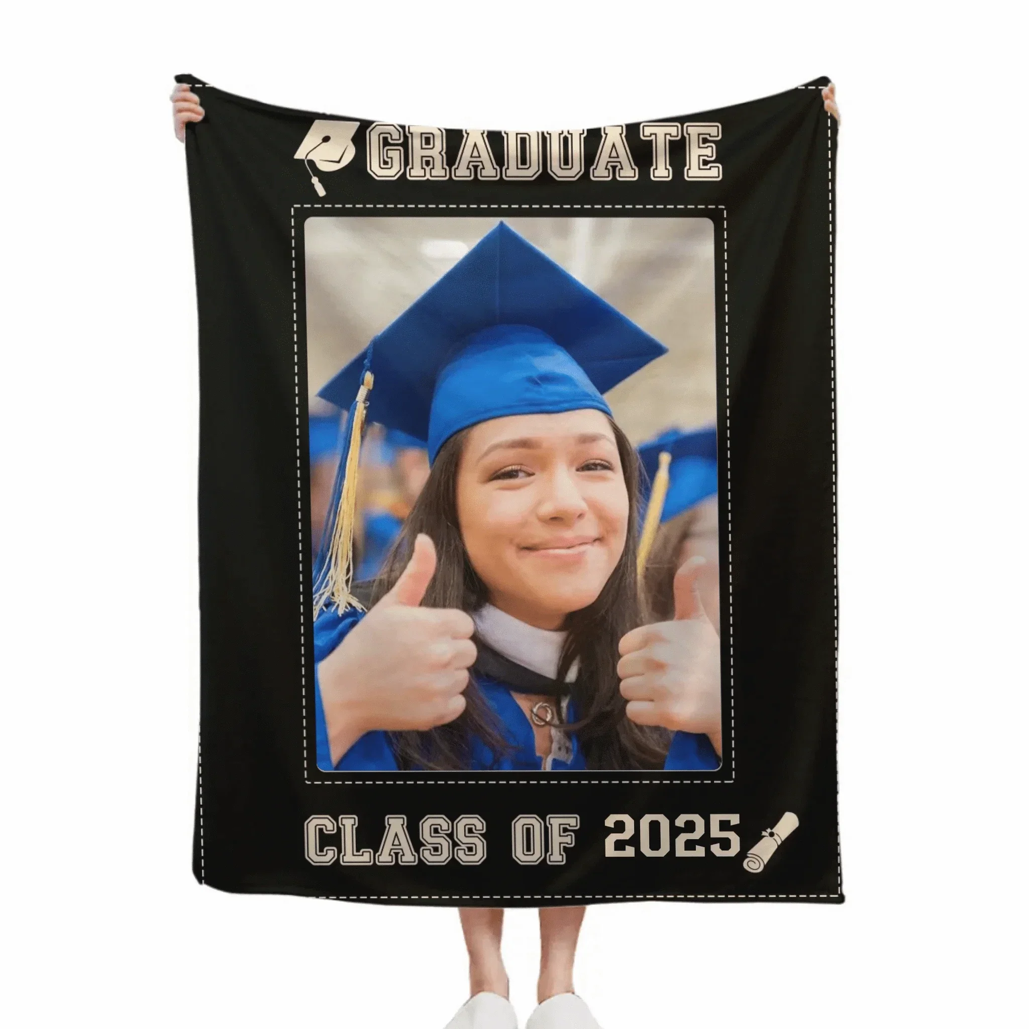 Congratulations To Graduates Gift Blanket, 2024 Graduates, Black Gold Edge Photo Blanket - Joliny