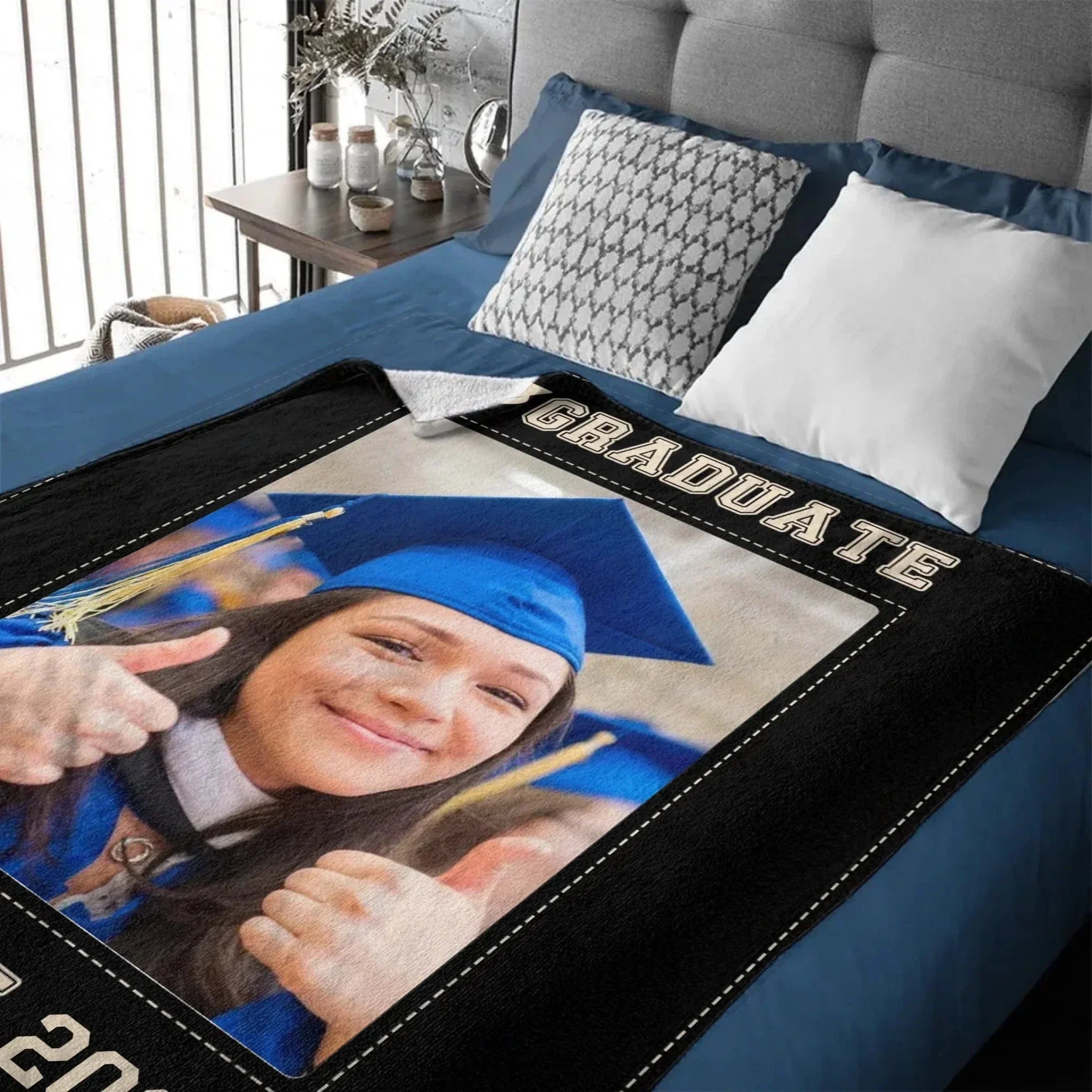 Congratulations To Graduates Gift Blanket, 2024 Graduates, Black Gold Edge Photo Blanket - Joliny