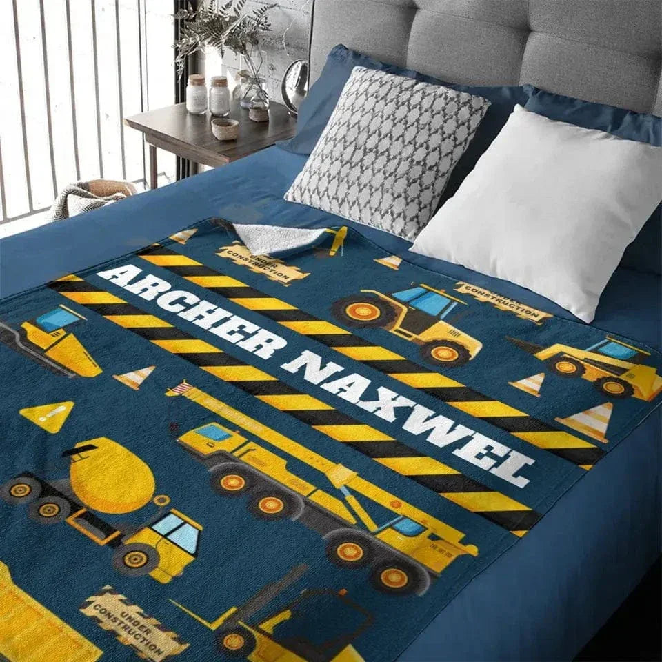 Construction Site Excavator Name Customized Baby Blankets - Joliny