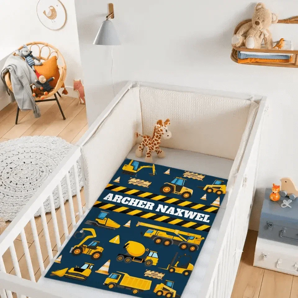 Construction Site Excavator Name Customized Baby Blankets - Joliny