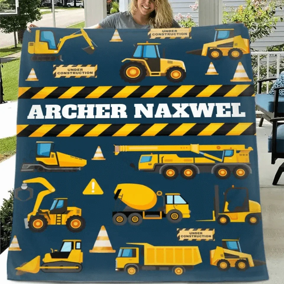 Construction Site Excavator Name Customized Baby Blankets - Joliny
