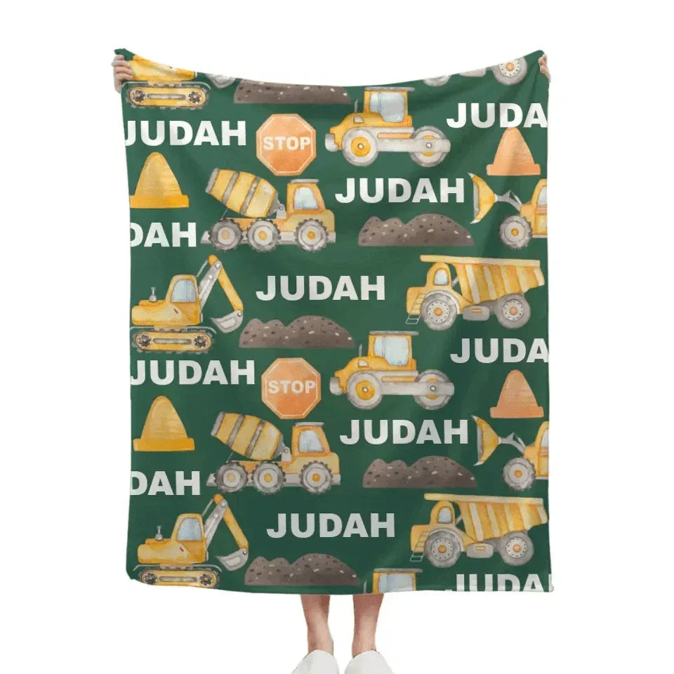 Construction Truck Site Personalized Name Custom Blanket Gift for Kids - Joliny