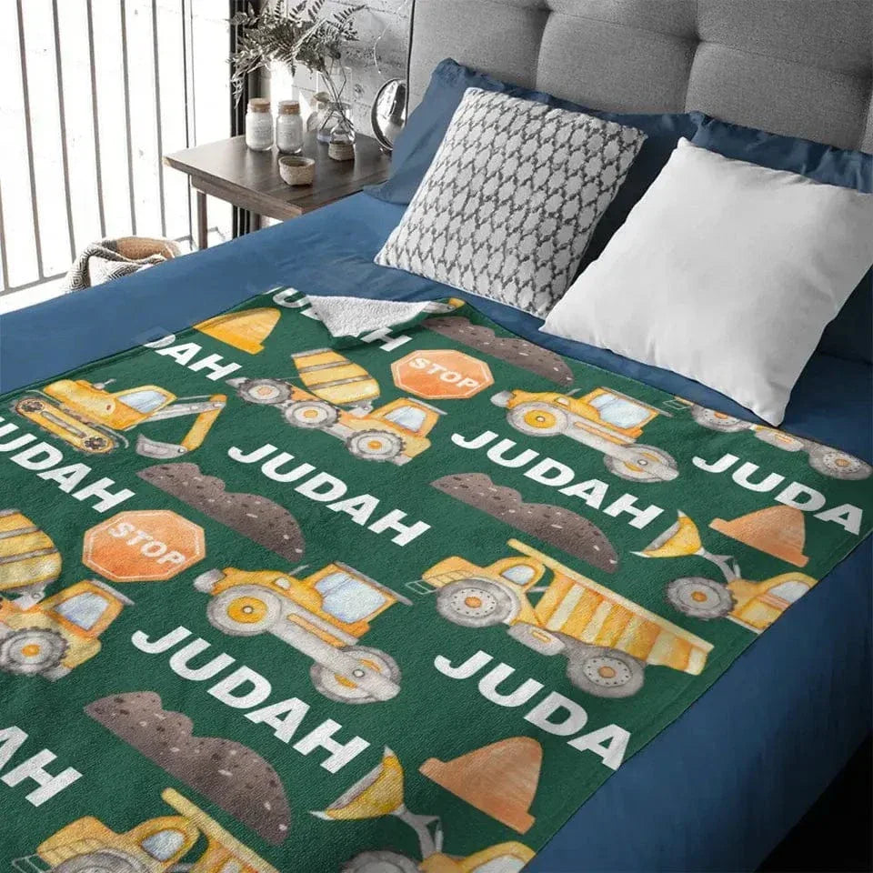Construction Truck Site Personalized Name Custom Blanket Gift for Kids - Joliny