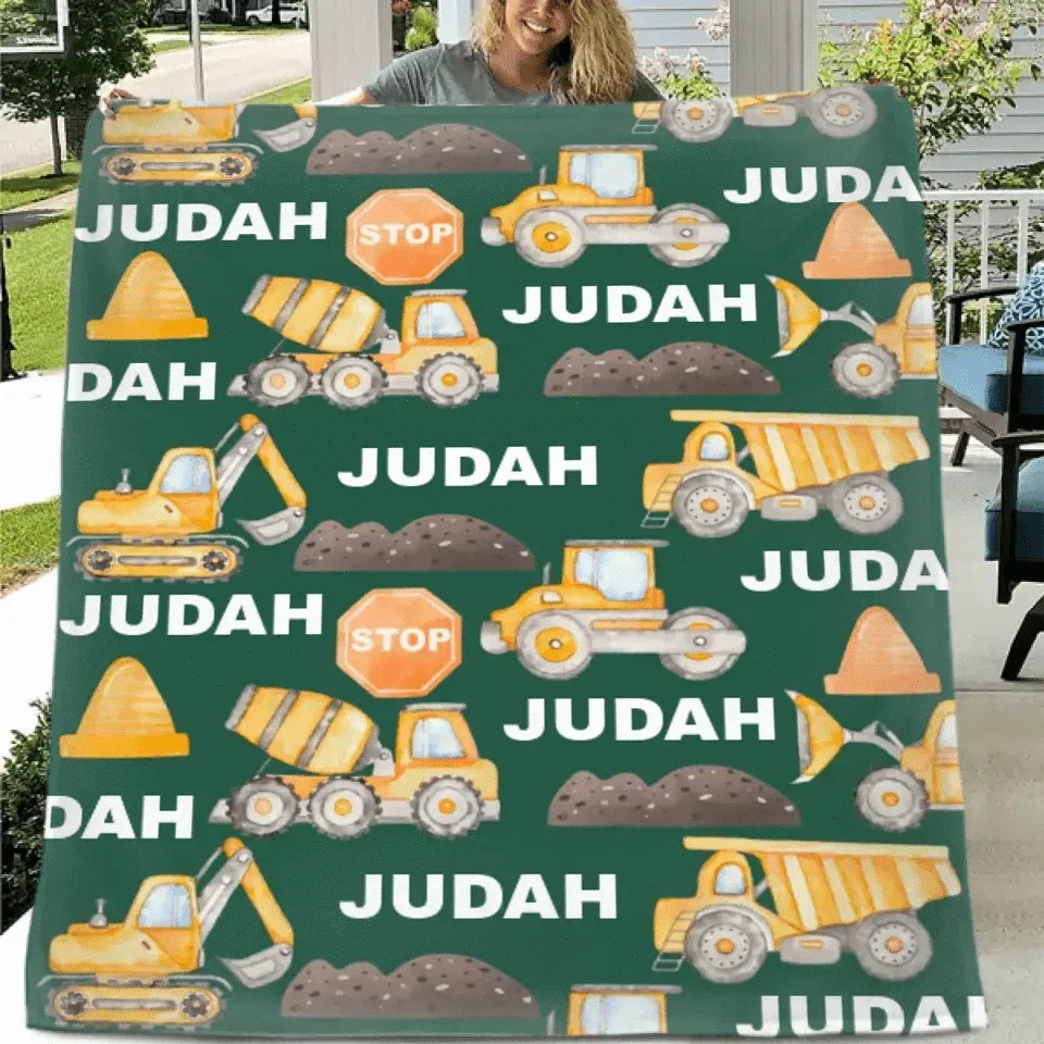 Construction Truck Site Personalized Name Custom Blanket Gift for Kids - Joliny