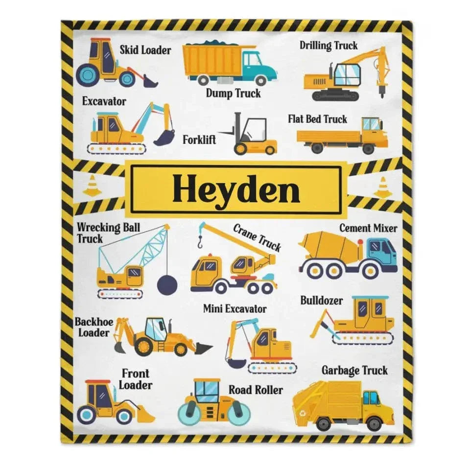 Construction Trucks Blanket - Custom Name Blanket for kids who love trucks and construction - Joliny