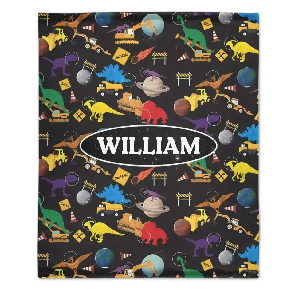 Construction Trucks Planet Dinosaurs in Space Blanket - Joliny