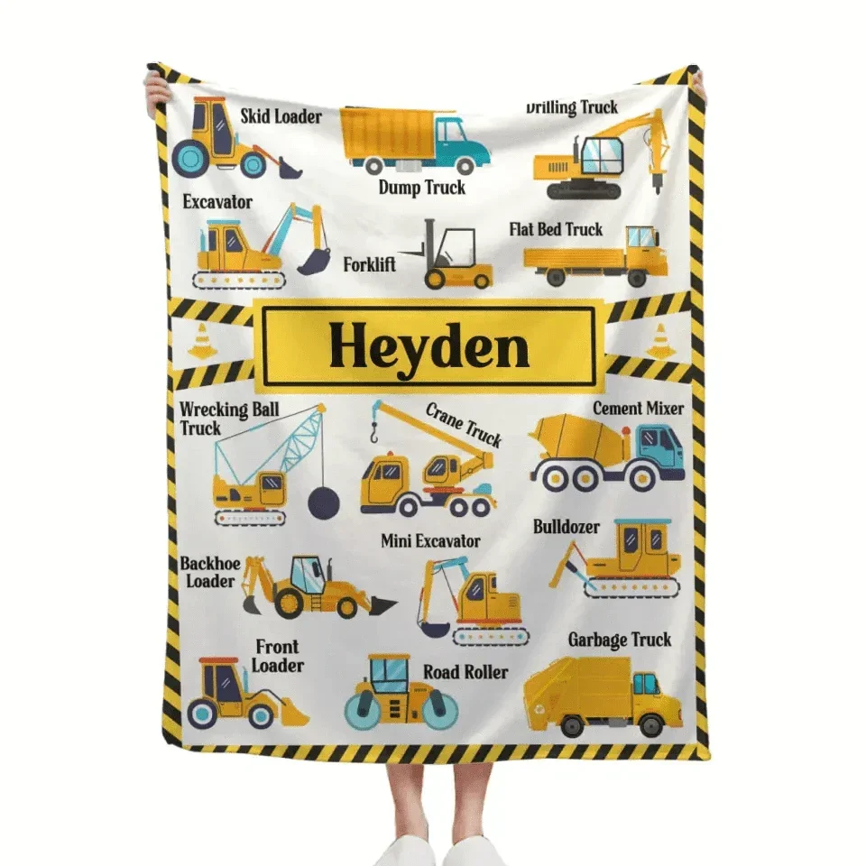 Construction Vehicle Truck Collection - Customized Children's Name Blanket - Joliny