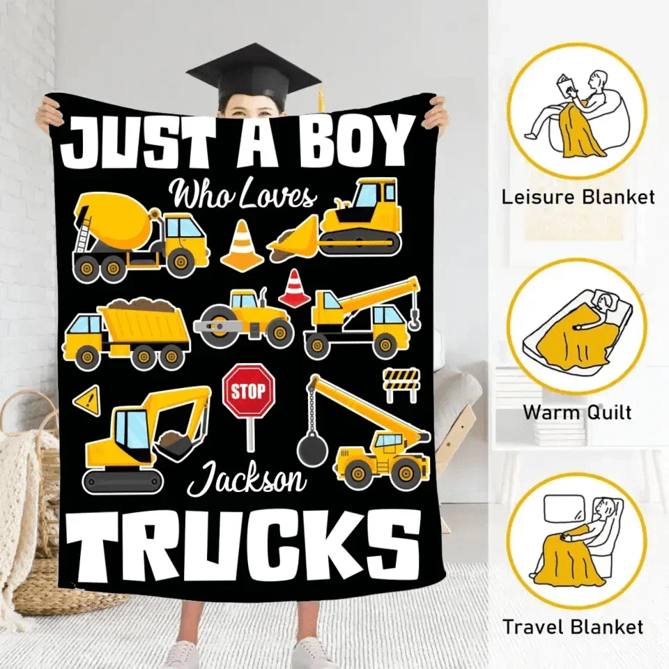 Construction Vehicle Truck Collection - Customized Children's Name Blanket - Joliny