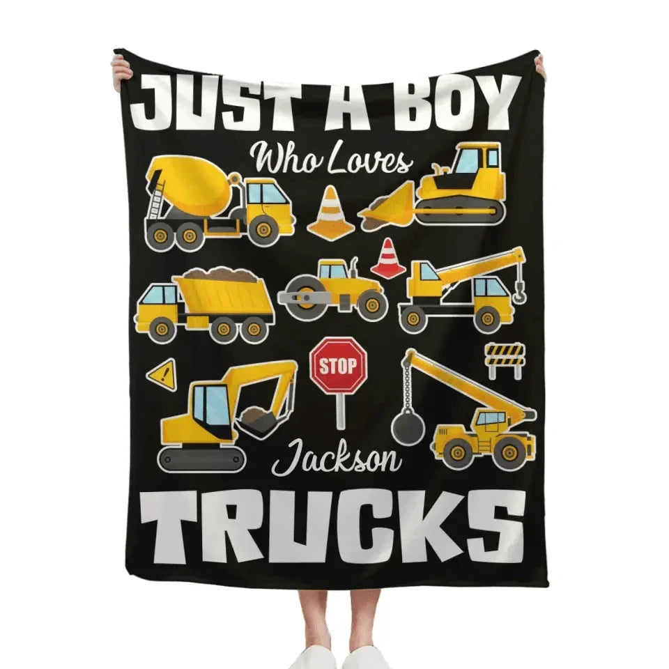Construction Vehicle Truck Collection - Customized Children's Name Blanket - Joliny