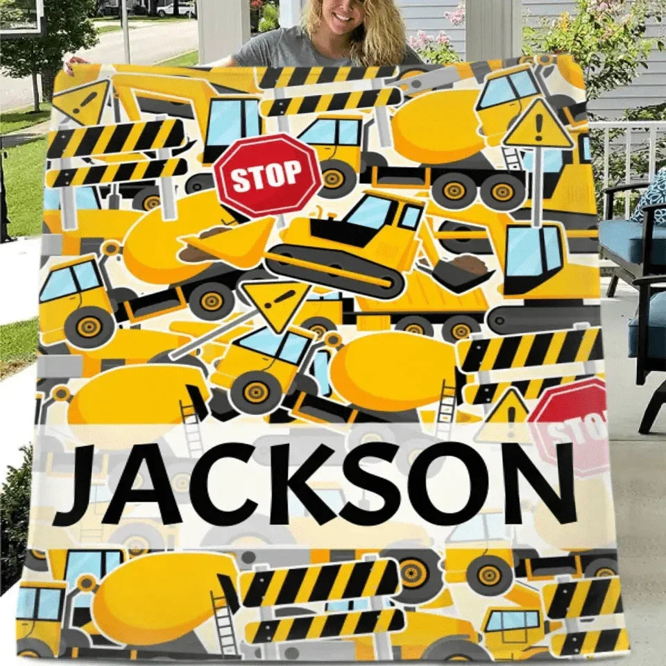 Construction Vehicle Truck Collection - Customized Children's Name Blanket - Joliny