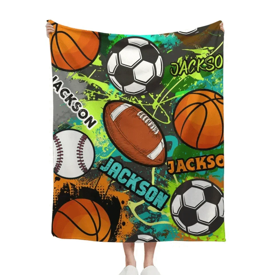 Cool Sports Game Name Custom Blanket Football Basketball Baseball Volleyball Tennis Sports Themed Blanket - Joliny