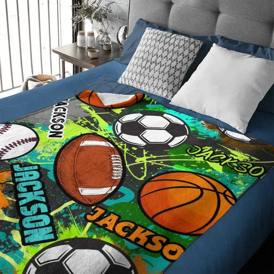 Cool Sports Game Name Custom Blanket Football Basketball Baseball Volleyball Tennis Sports Themed Blanket - Joliny
