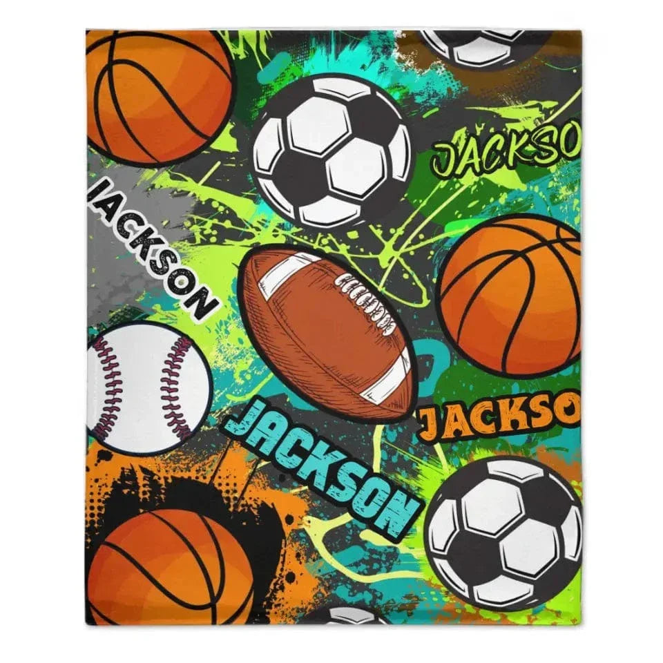 Cool Sports Game Name Custom Blanket Football Basketball Baseball Volleyball Tennis Sports Themed Blanket - Joliny