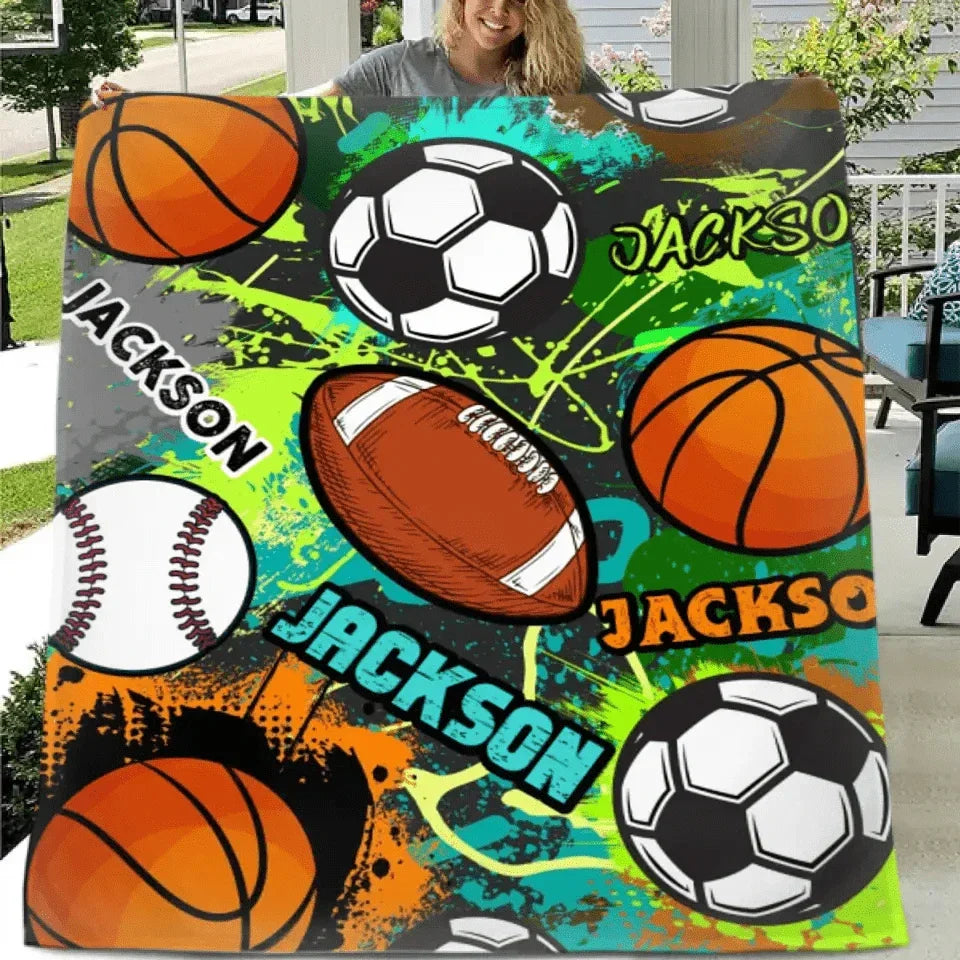 Cool Sports Game Name Custom Blanket Football Basketball Baseball Volleyball Tennis Sports Themed Blanket - Joliny
