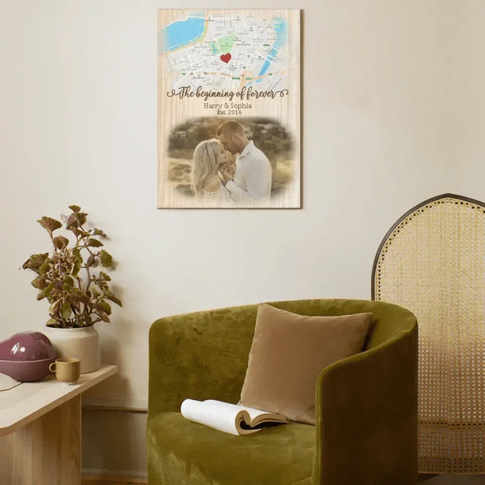 Couple Personalized Custom Photo Canvas Wall Art - The Beginning Of Forever, Gift For Husband Wife - Joliny