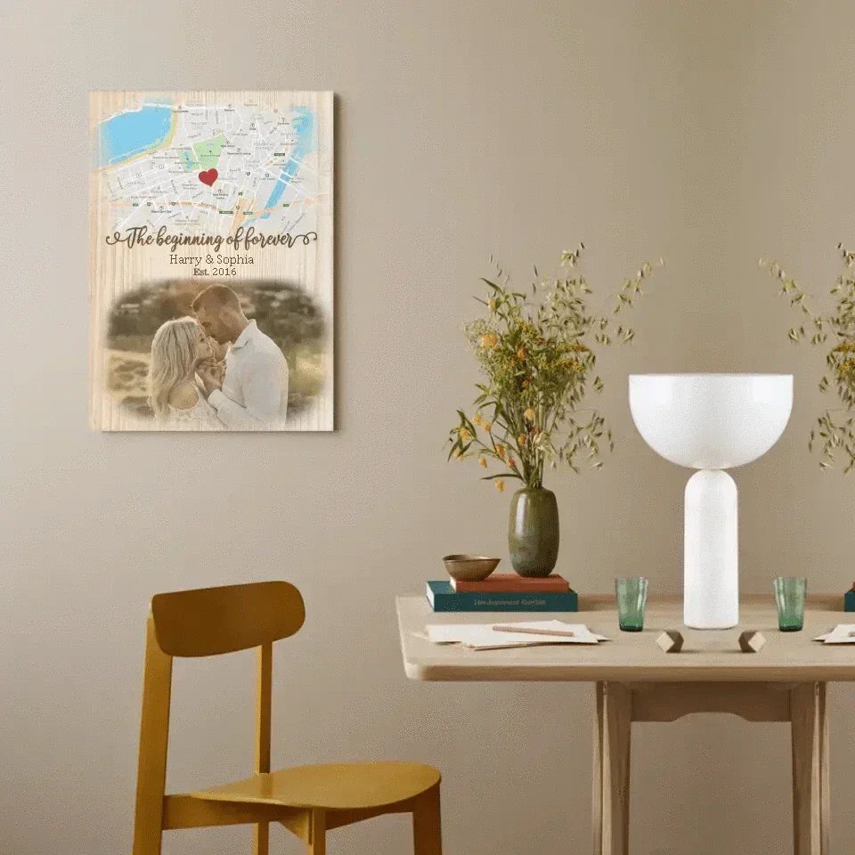 Couple Personalized Custom Photo Canvas Wall Art - The Beginning Of Forever, Gift For Husband Wife - Joliny