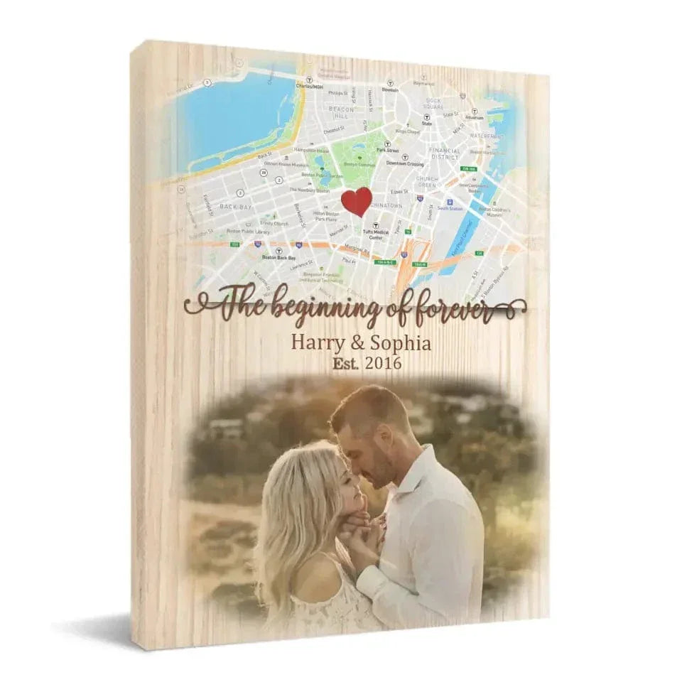Couple Personalized Custom Photo Canvas Wall Art - The Beginning Of Forever, Gift For Husband Wife - Joliny