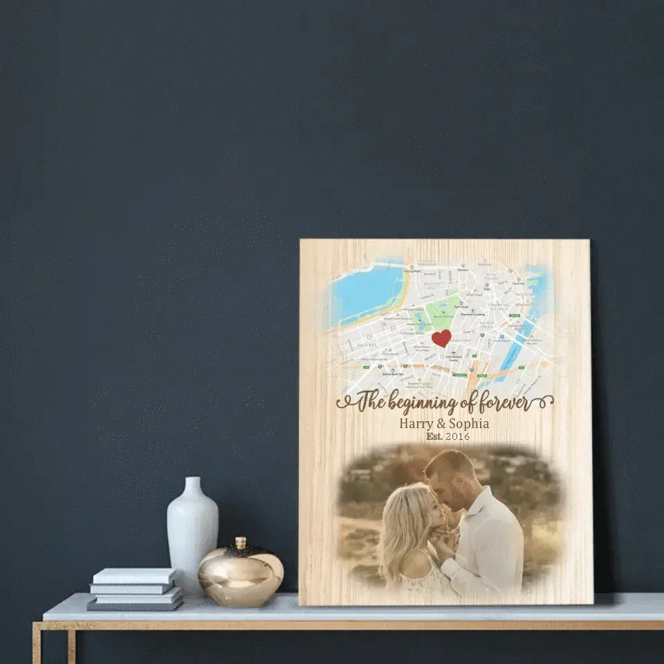Couple Personalized Custom Photo Canvas Wall Art - The Beginning Of Forever, Gift For Husband Wife - Joliny