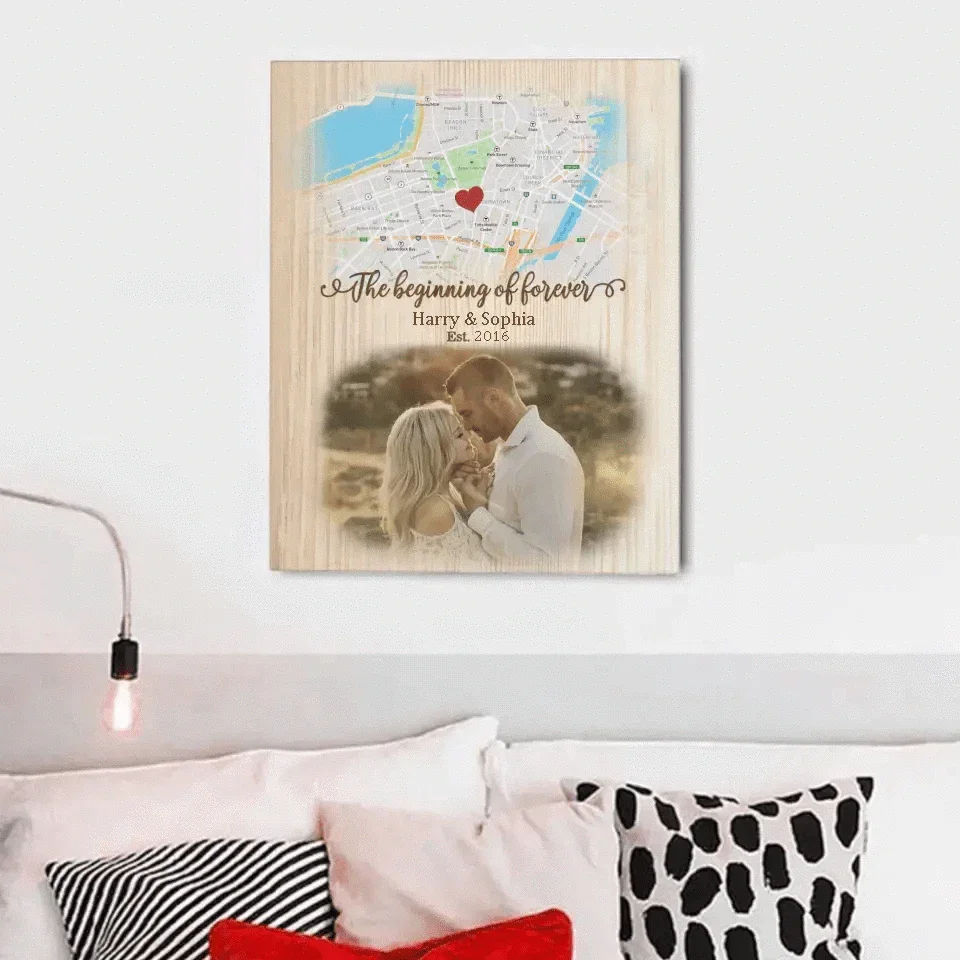 Couple Personalized Custom Photo Canvas Wall Art - The Beginning Of Forever, Gift For Husband Wife - Joliny