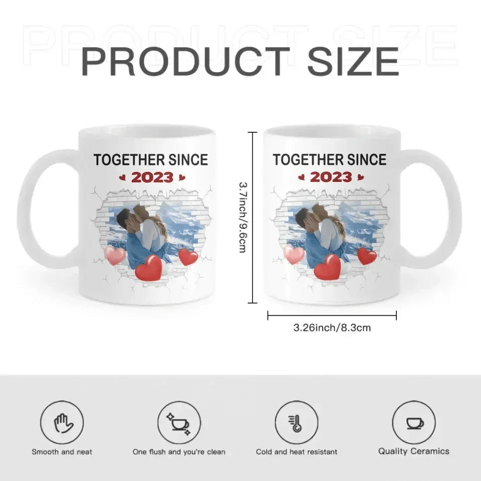 Couple Spouse Custom Photo Personalized White Mug - Together Since Stone Heart - Joliny