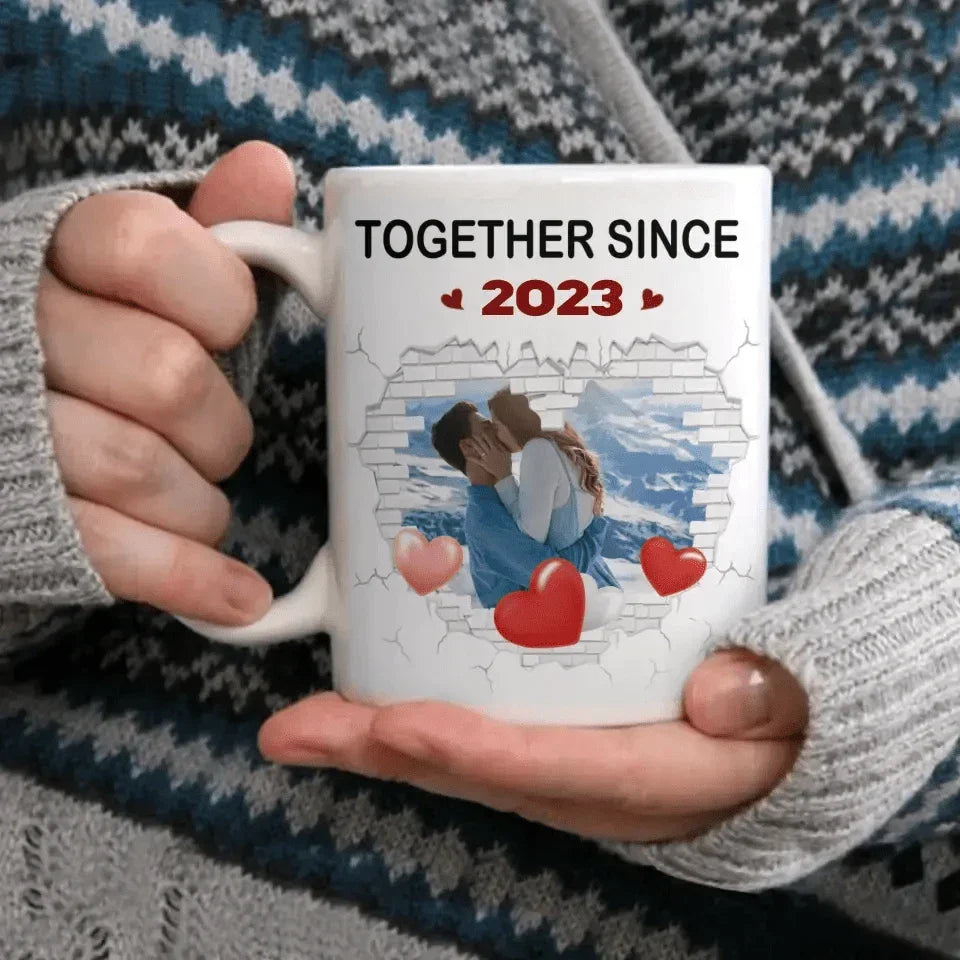 Couple Spouse Custom Photo Personalized White Mug - Together Since Stone Heart - Joliny