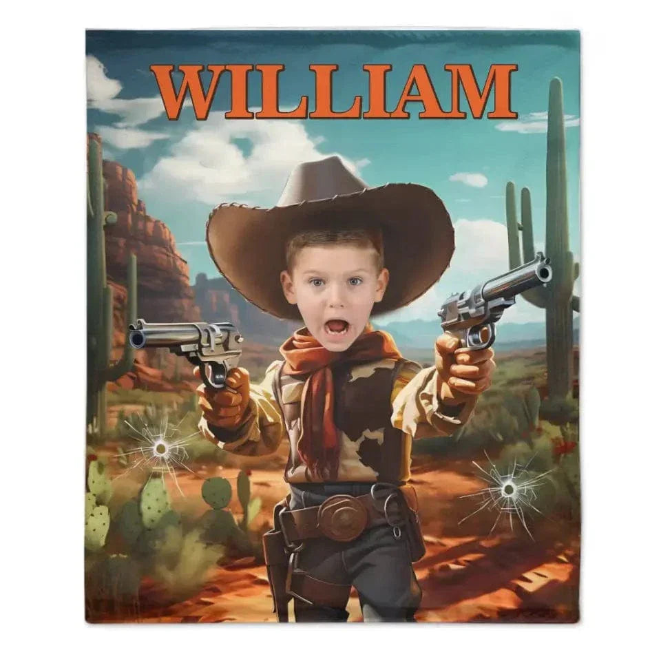 Cowboy Boys Blanket with Photo, Personalized Western Boy Blanket Custom Cowboy Gifts for Boys - Joliny
