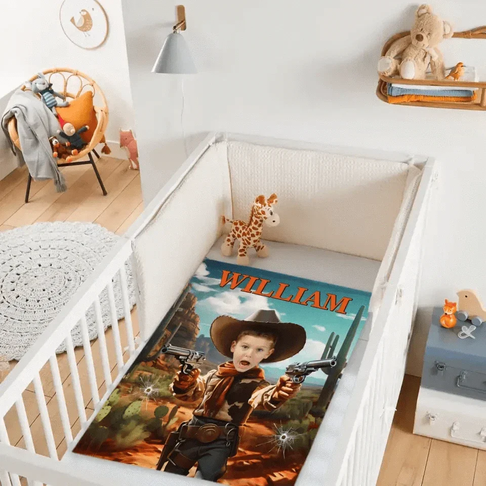 Cowboy Boys Blanket with Photo, Personalized Western Boy Blanket Custom Cowboy Gifts for Boys - Joliny