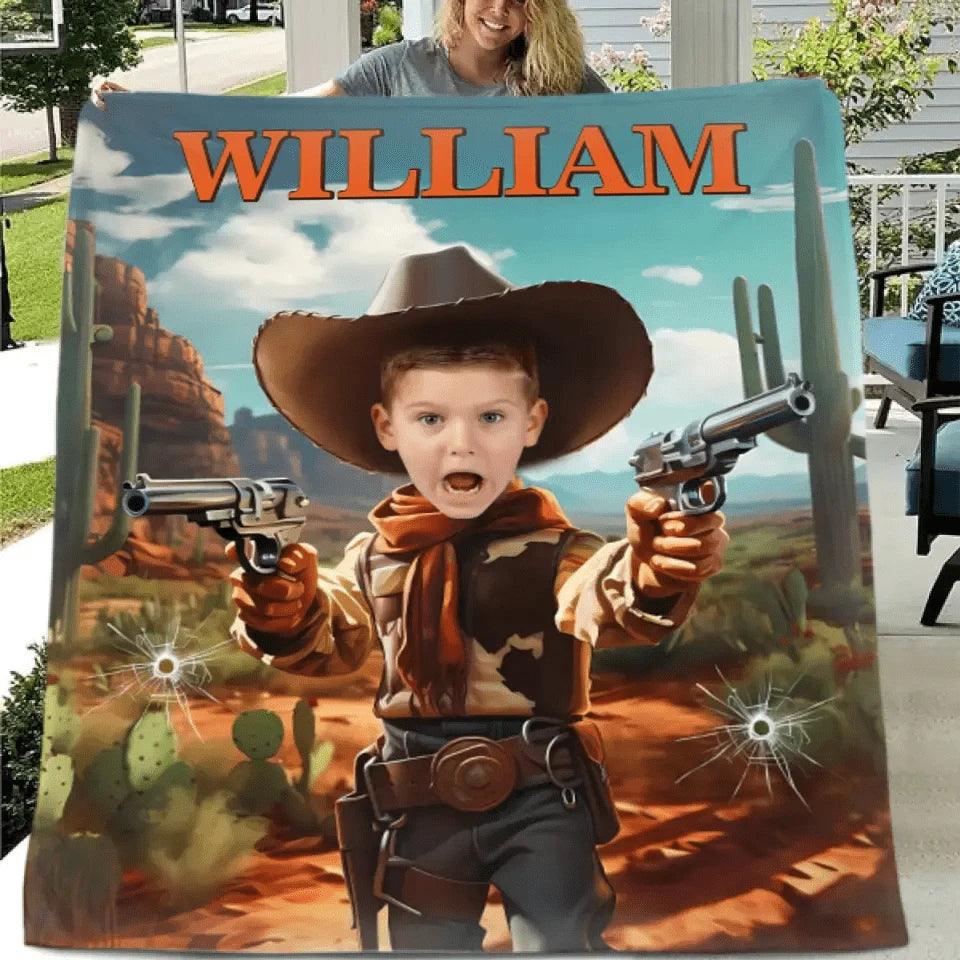 Cowboy Boys Blanket with Photo, Personalized Western Boy Blanket Custom Cowboy Gifts for Boys - Joliny