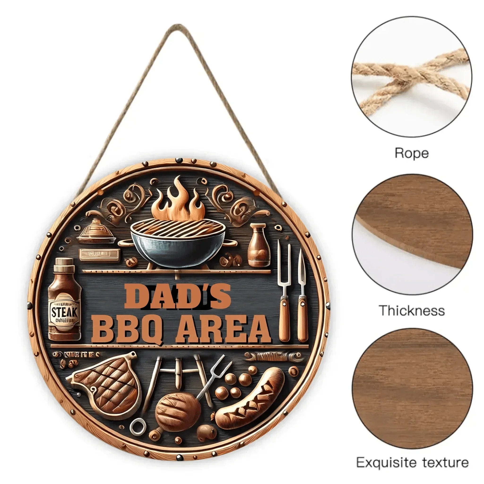 Custom BBQ Themed Wooden Door Signs - Personalised Name BBQ Pattern Round Wooden Signs - A Gift For Friend,Family,BFF,Barbecue Enthusiasts - Joliny