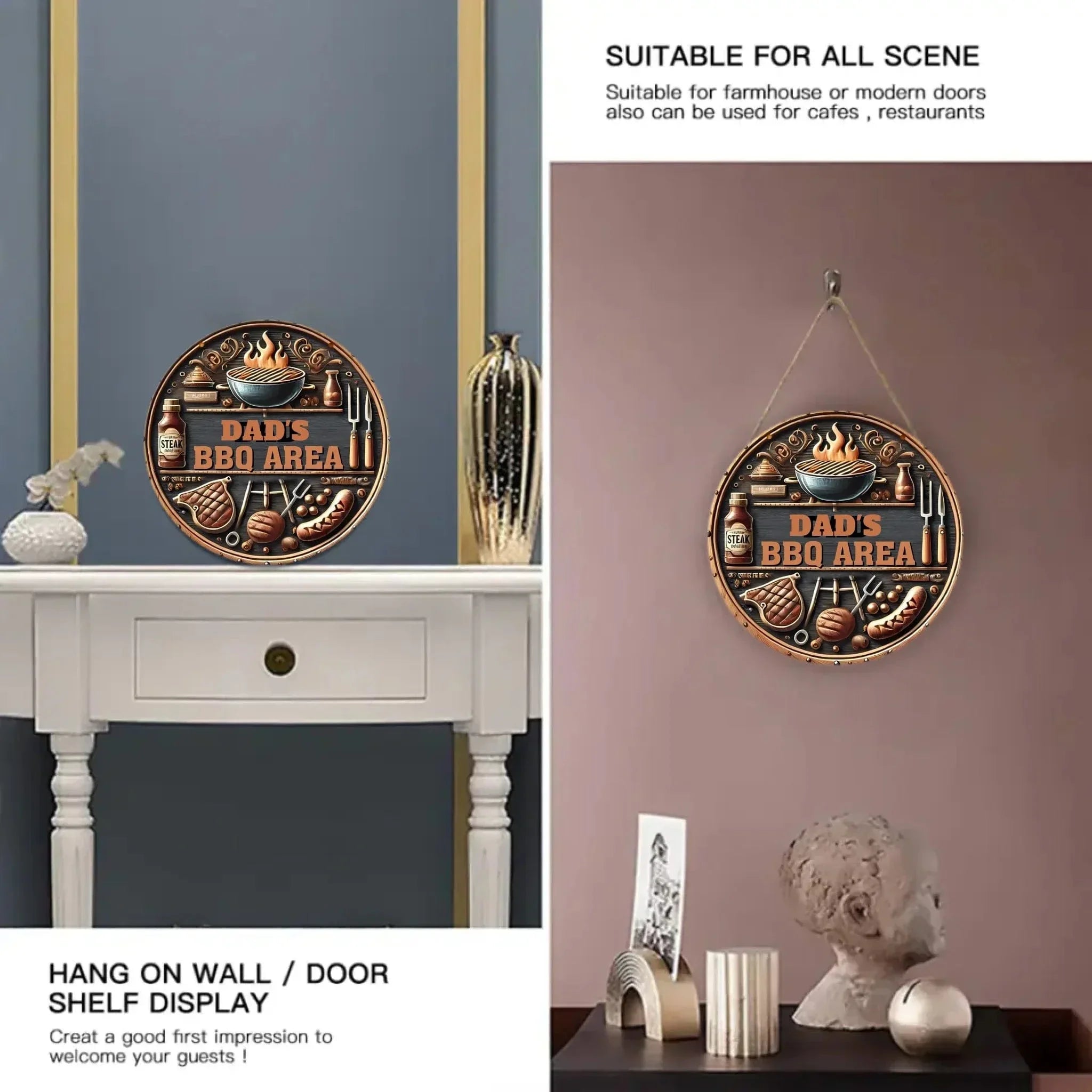 Custom BBQ Themed Wooden Door Signs - Personalised Name BBQ Pattern Round Wooden Signs - A Gift For Friend,Family,BFF,Barbecue Enthusiasts - Joliny
