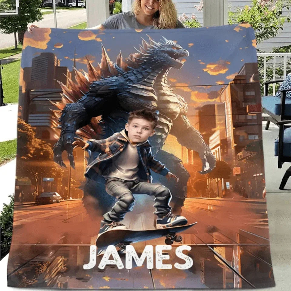 Custom Blanket for Kids, Mutant Monsters Home Decor, King of the Monsters Boys Name Blanket - Joliny