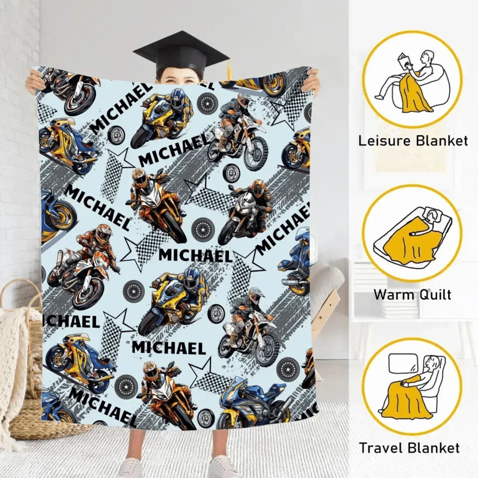 Custom Blanket with Name - Dirt Bikes - Joliny